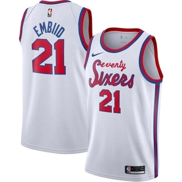 Regata NBA Philadelphia 76ers Retrô Edition Nike Authentic Embiid 21 - Branca